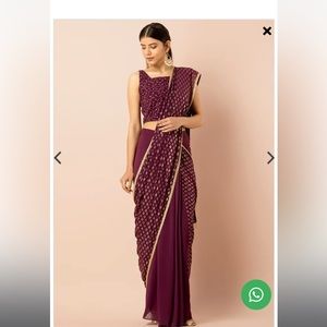 Wine Embellished Pleated Pre-Stitched Saree (Without Blouse)
